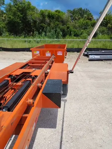 Close view of the Champs roll off truck bed and cable at the Winter Park construction yard